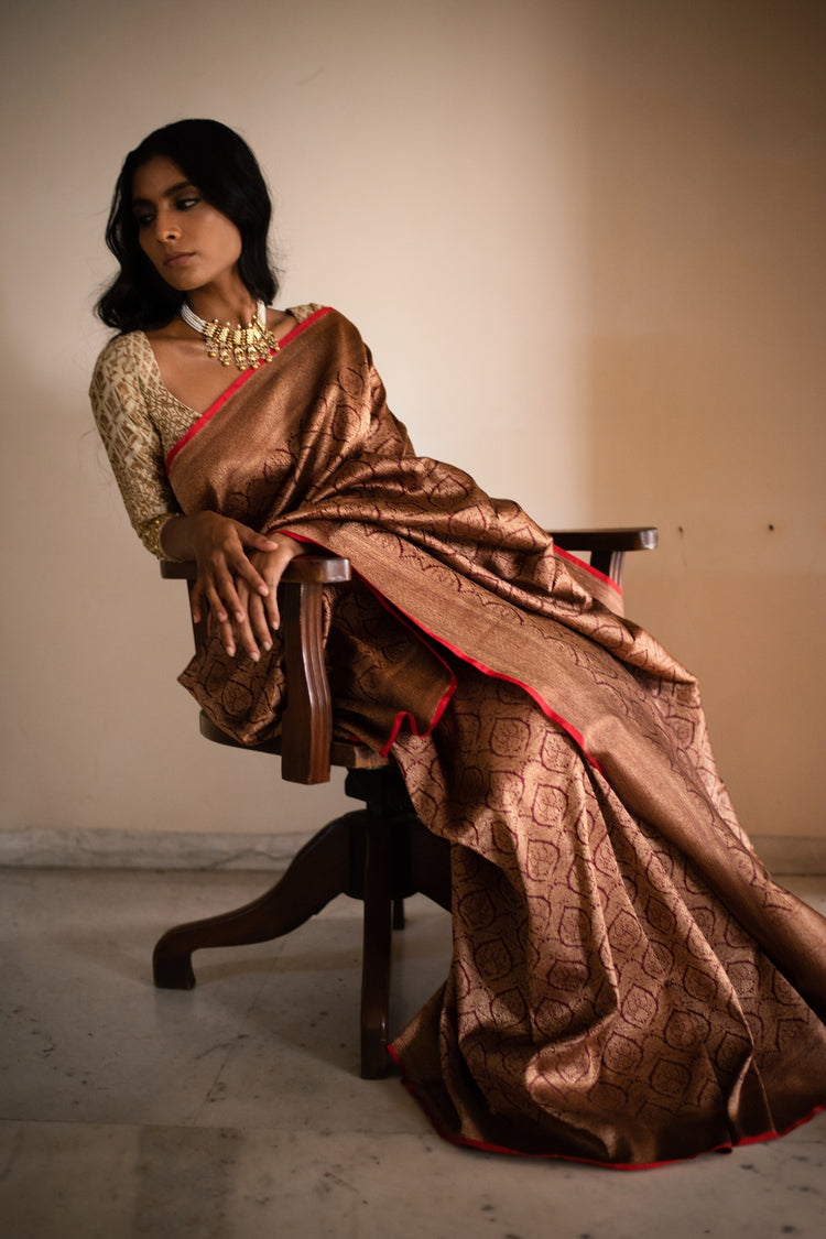 SMITAL- Burgundy Silk Brocade Banarasi Saree