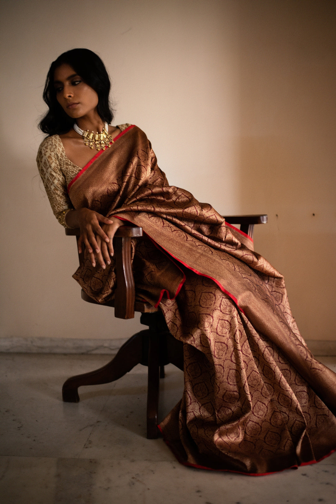 SMITAL- Burgundy Silk Brocade Banarasi Saree