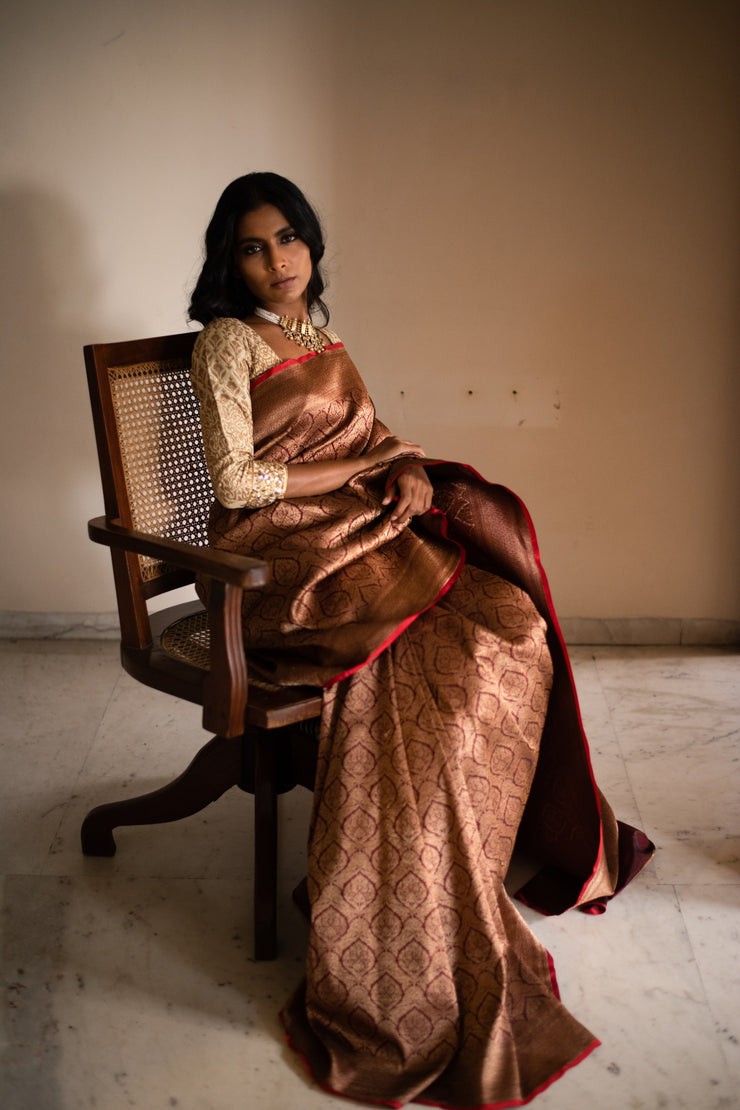 SMITAL- Burgundy Silk Brocade Banarasi Saree