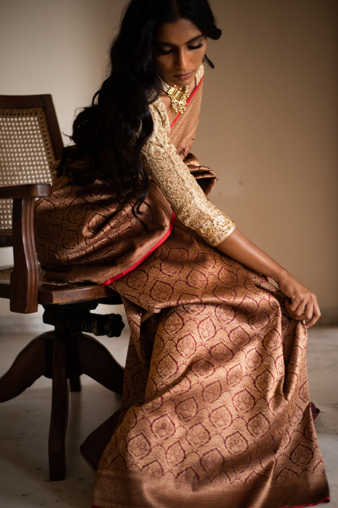 SMITAL- Burgundy Silk Brocade Banarasi Saree