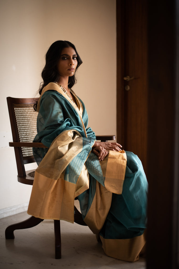 LOPA (TEAL)- Teal Silk Chanderi Saree