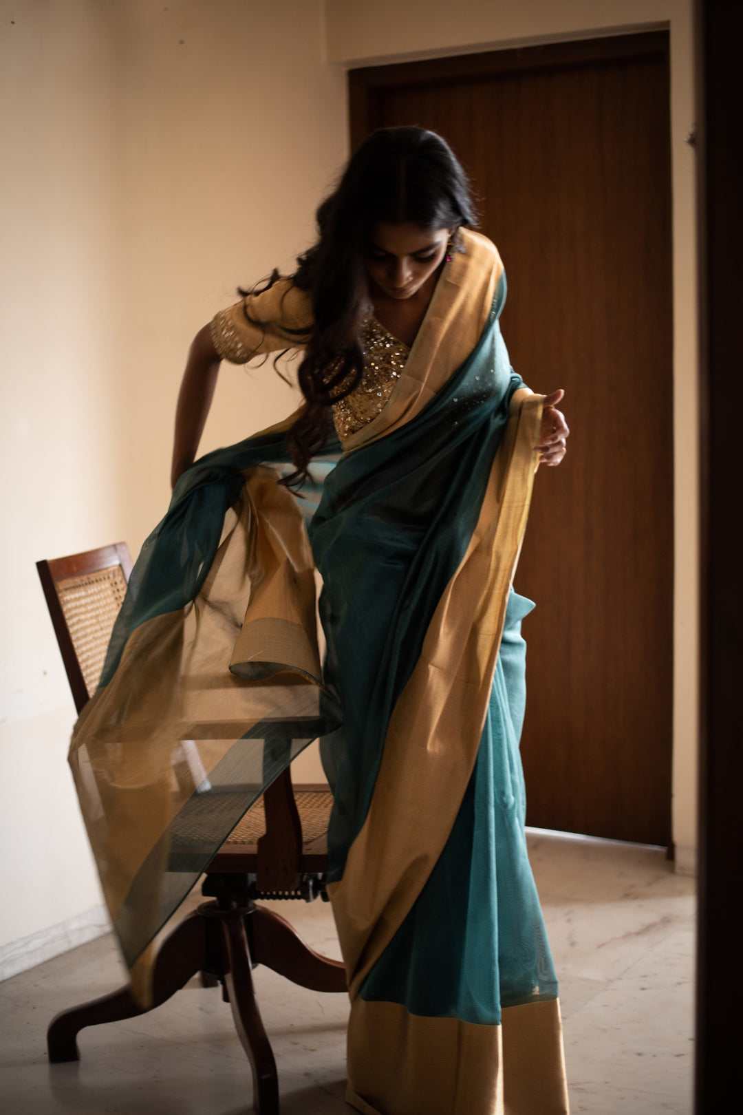 LOPA (TEAL)- Teal Silk Chanderi Saree