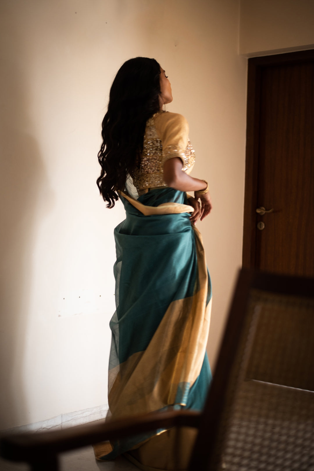 LOPA (TEAL)- Teal Silk Chanderi Saree