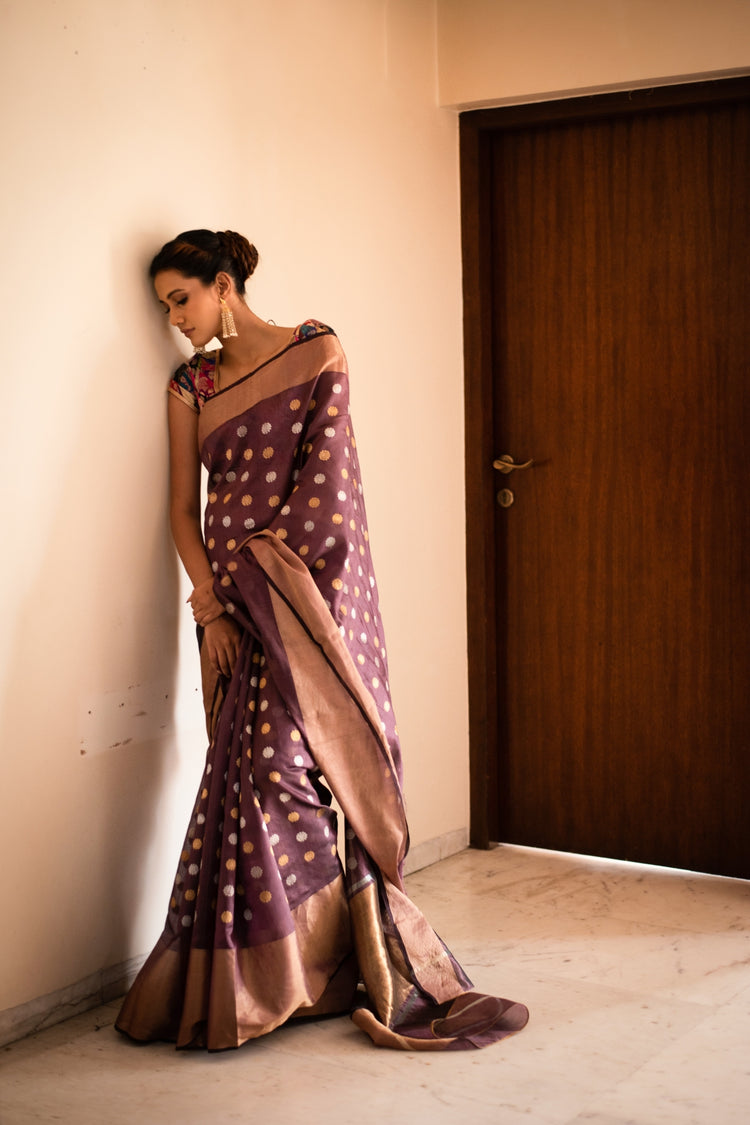 MAHITA- Brown Silk Chanderi Saree