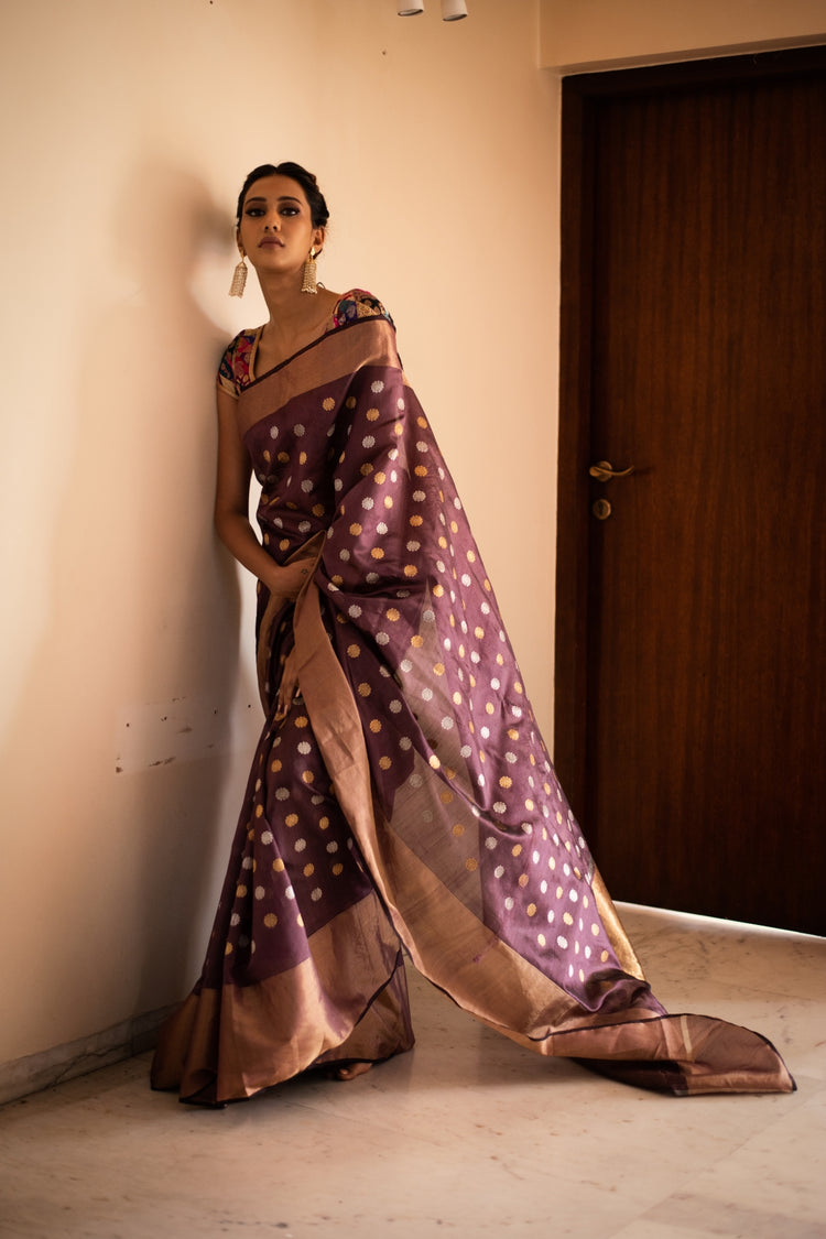 MAHITA- Brown Silk Chanderi Saree