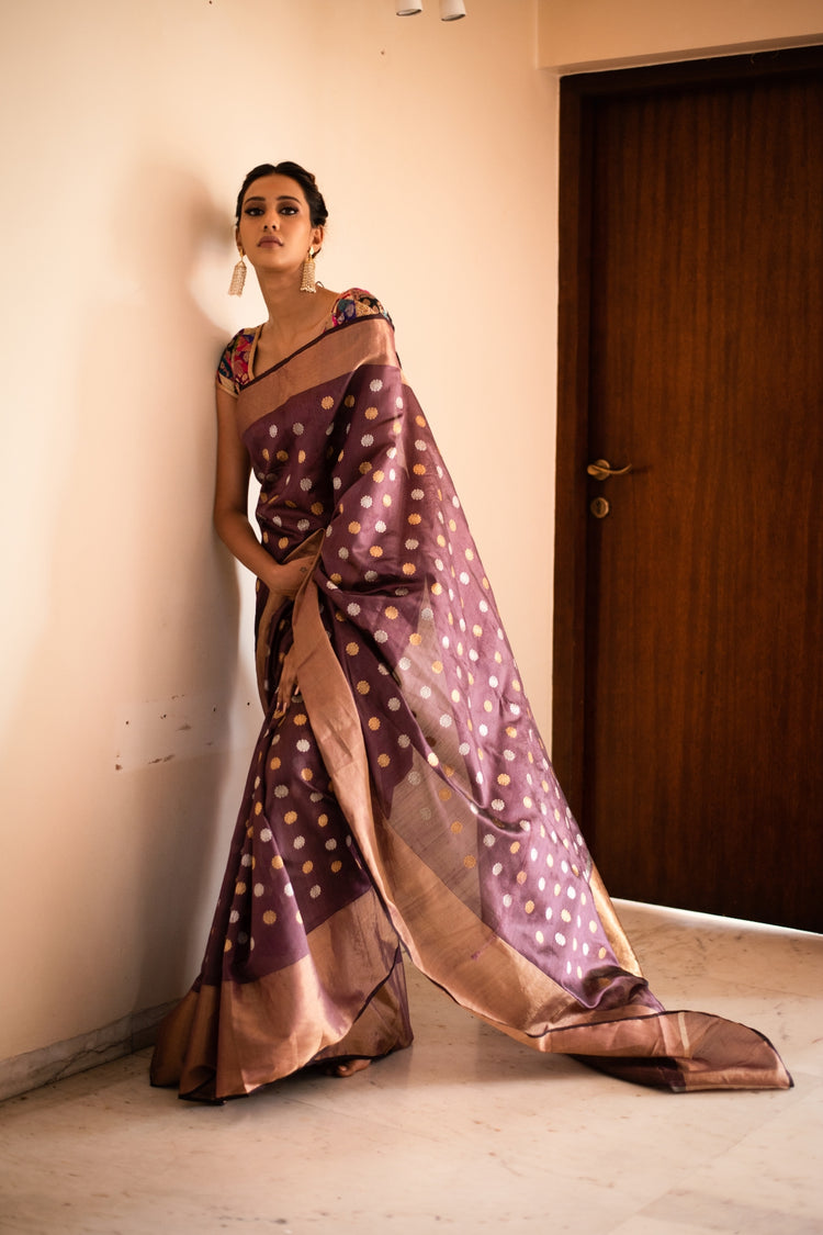 MAHITA- Brown Silk Chanderi Saree