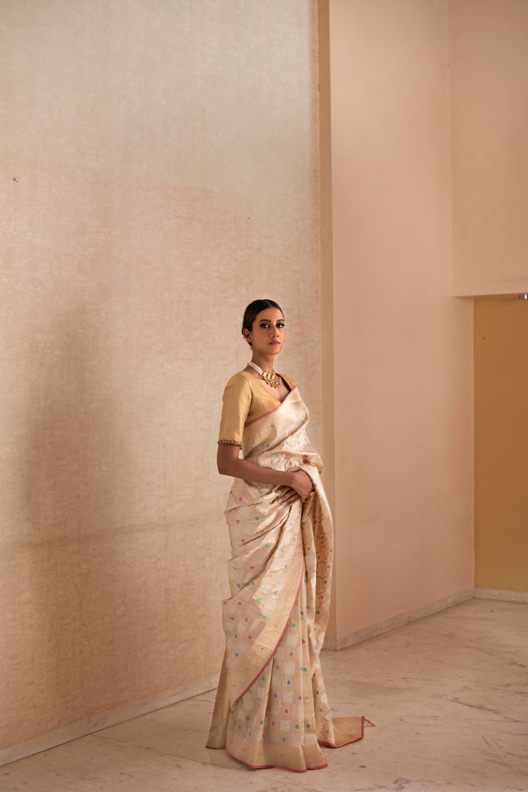 SARAI- Ivory Silk Brocade Banarasi Saree