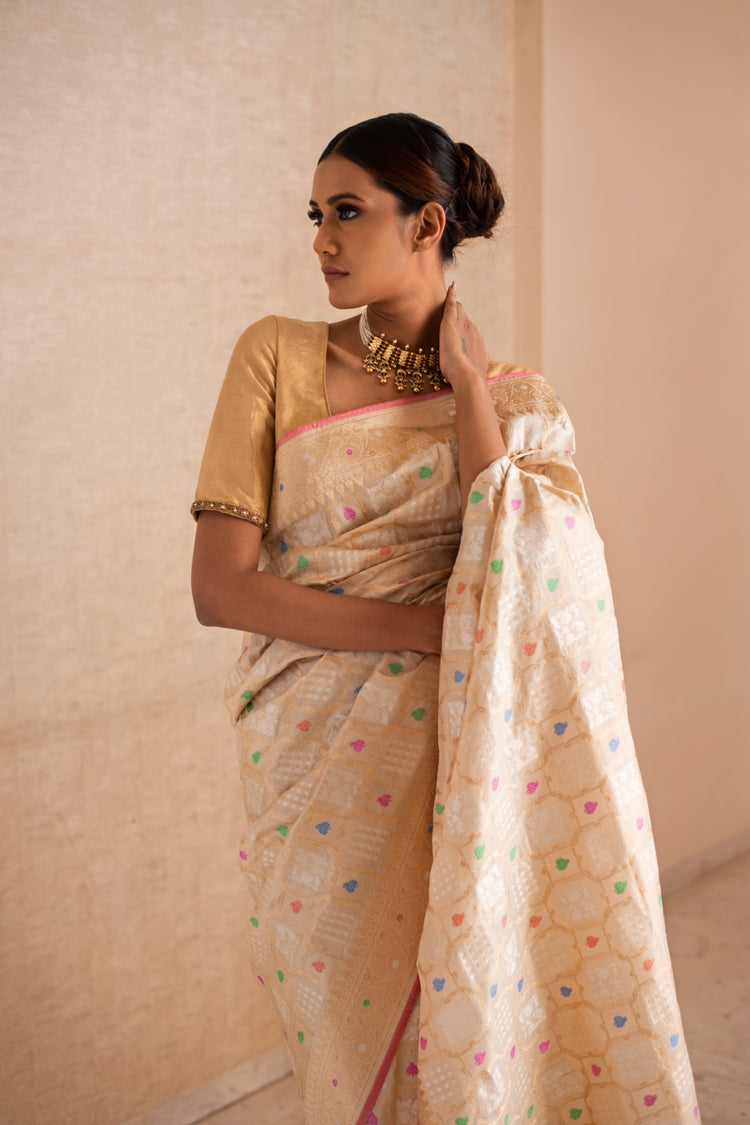 SARAI- Ivory Silk Brocade Banarasi Saree