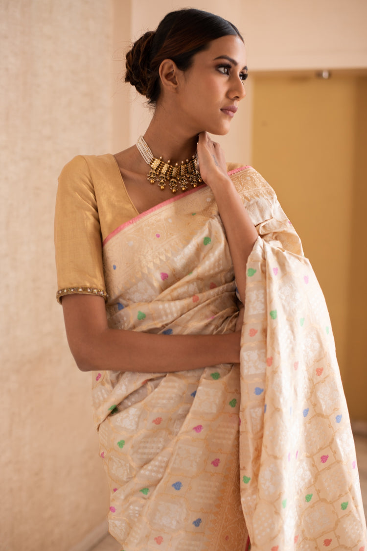 SARAI- Ivory Silk Brocade Banarasi Saree