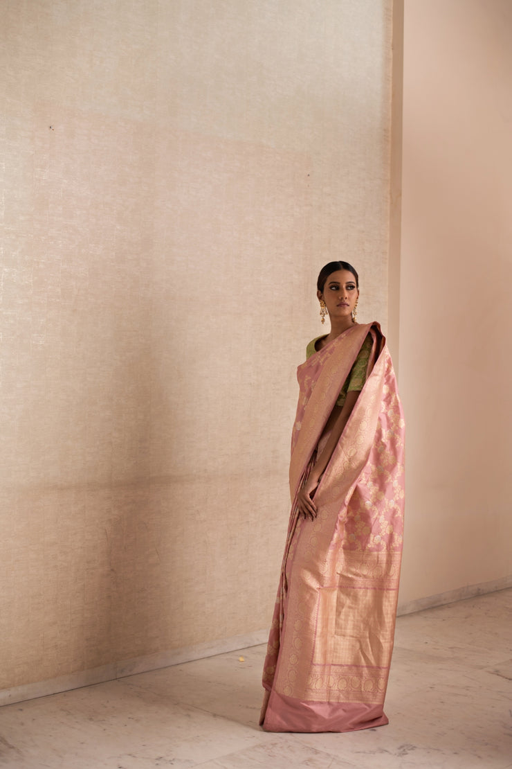 PARA- Blush Pink Silk Brocade Banarasi Saree
