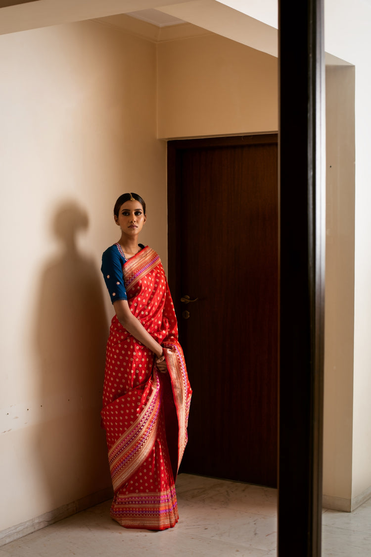 TANIKA- Red Silk Brocade Banarasi Saree