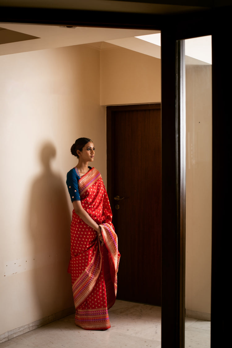 TANIKA- Red Silk Brocade Banarasi Saree