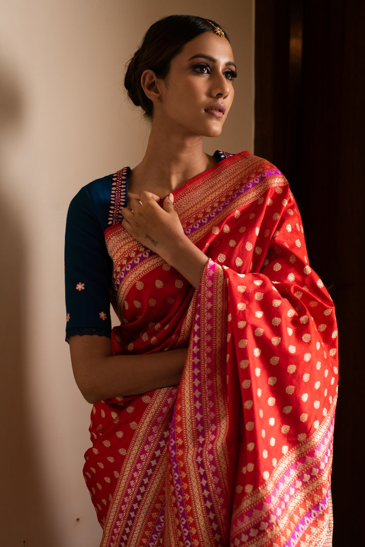 TANIKA- Red Silk Brocade Banarasi Saree