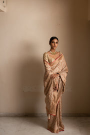 URAN- Beige Silk Brocade Banarasi Saree