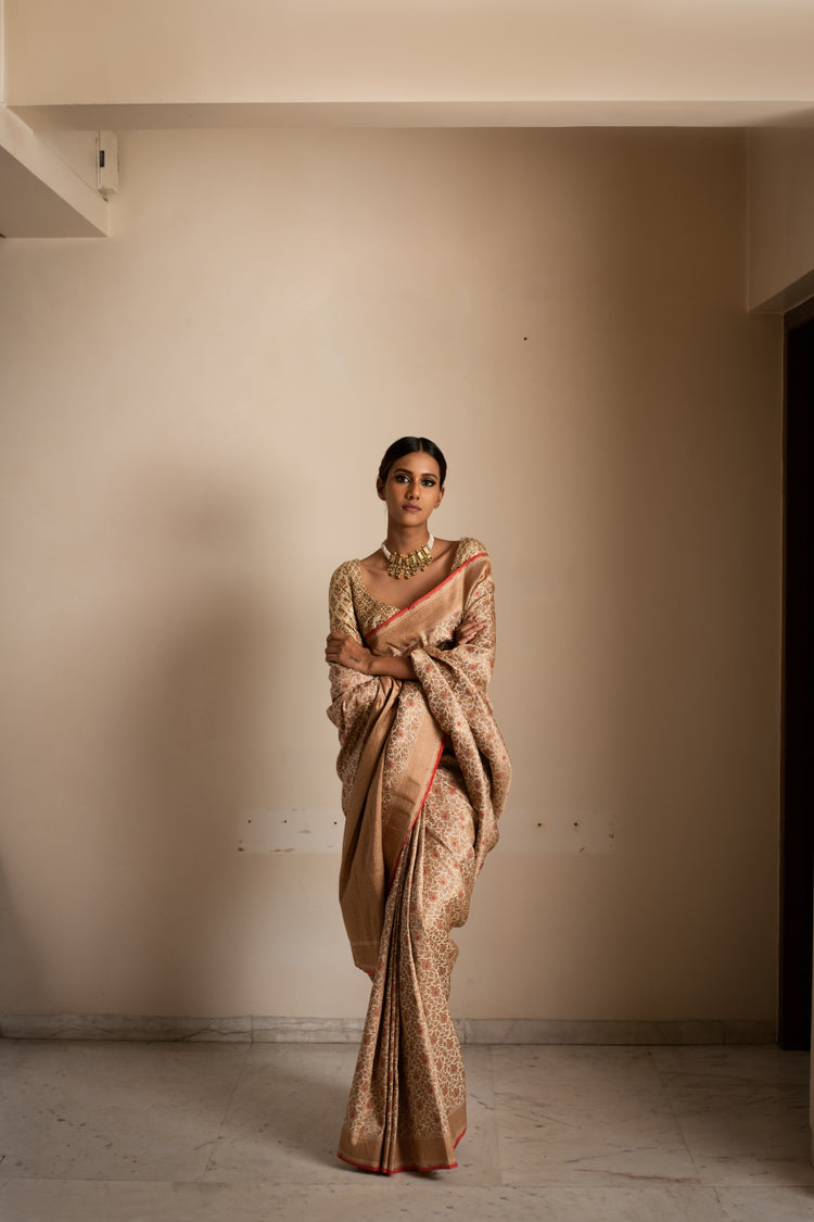 URAN- Beige Silk Brocade Banarasi Saree