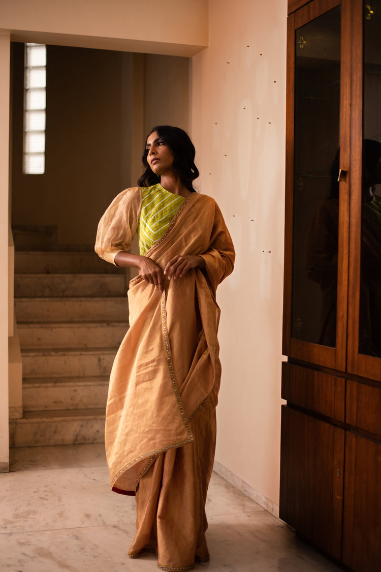 HAIMI- Gold Silk Chanderi Tissue Saree