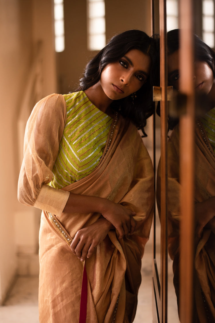 HAIMI- Gold Silk Chanderi Tissue Saree