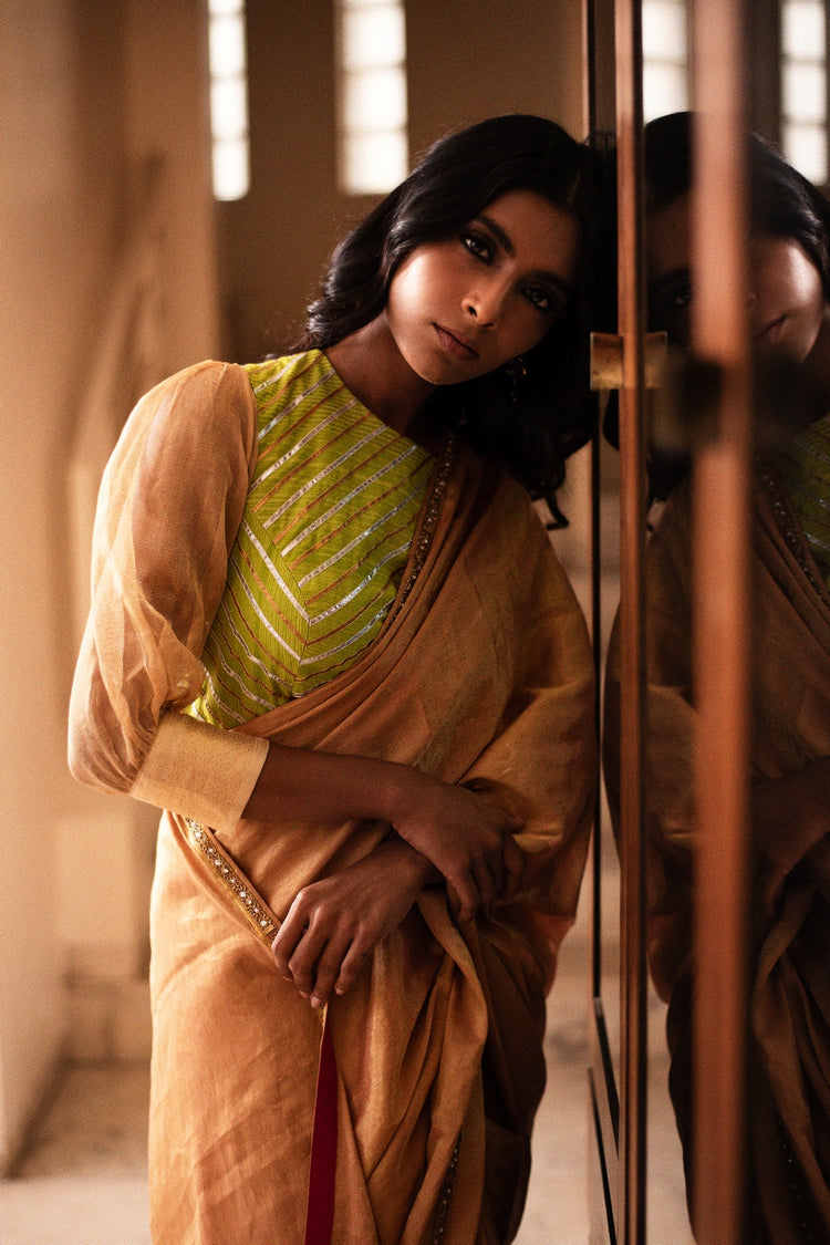 HAIMI- Gold Silk Chanderi Tissue Saree