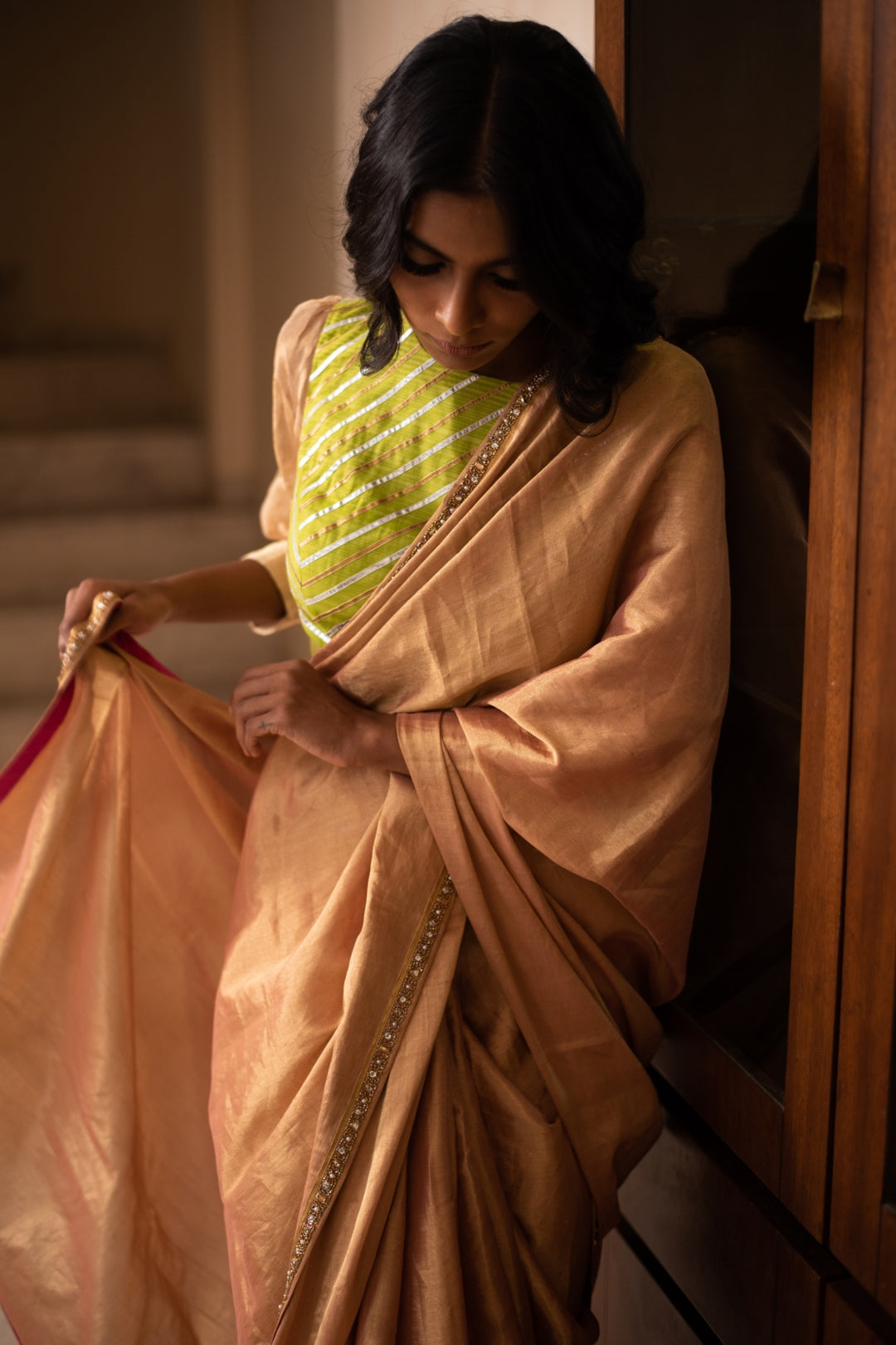 HAIMI- Gold Silk Chanderi Tissue Saree