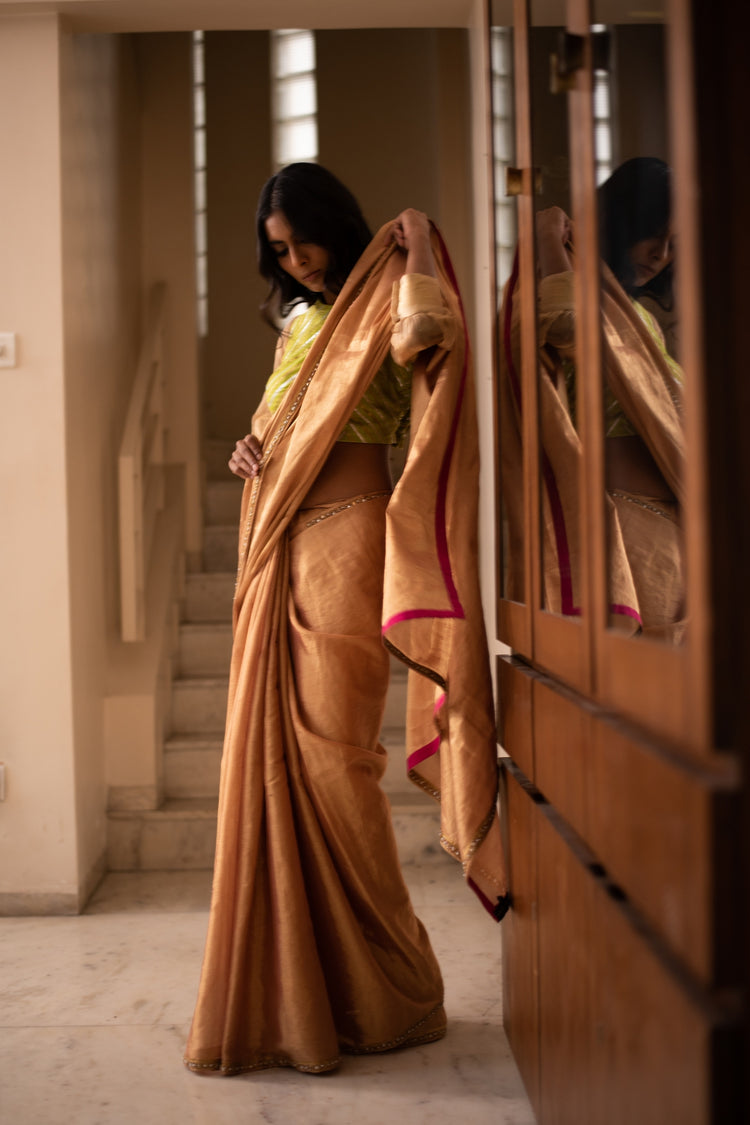 HAIMI- Gold Silk Chanderi Tissue Saree