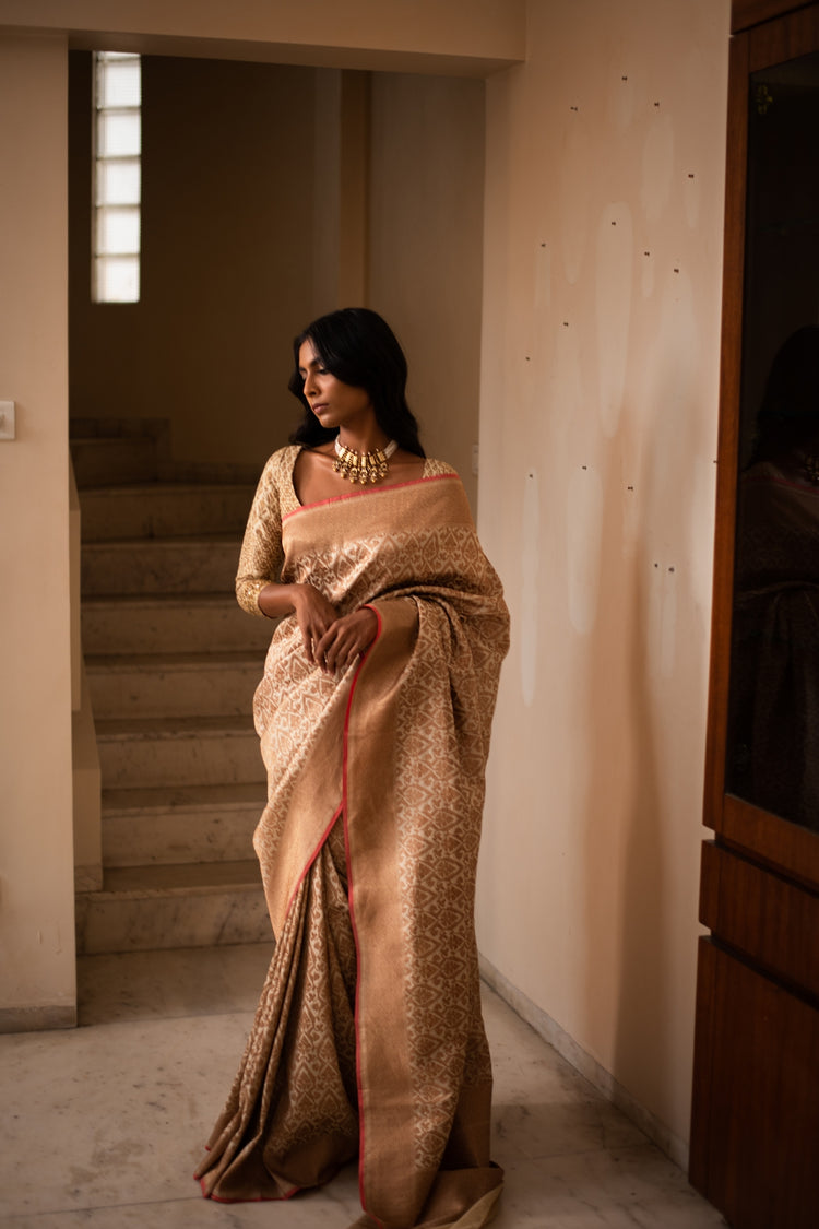 SILA- Ivory Silk Brocade Banarasi Saree