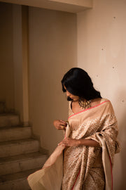 SILA- Ivory Silk Brocade Banarasi Saree