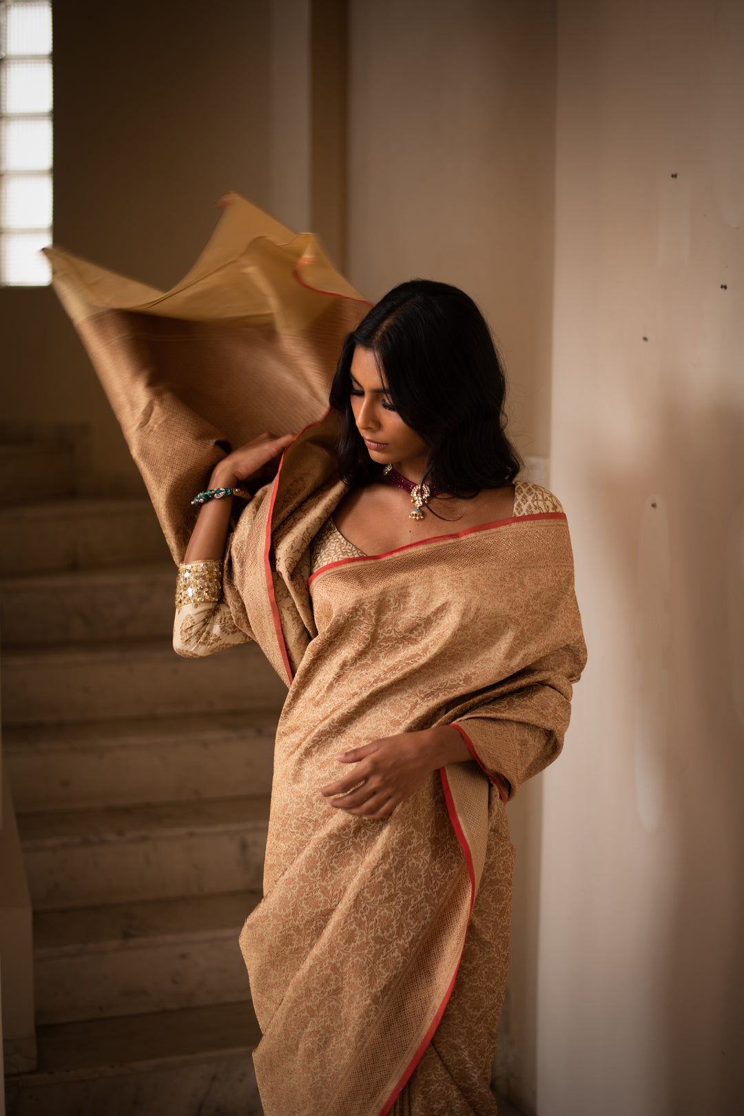 SUKHADA- Beige Silk Brocade Banarasi Saree