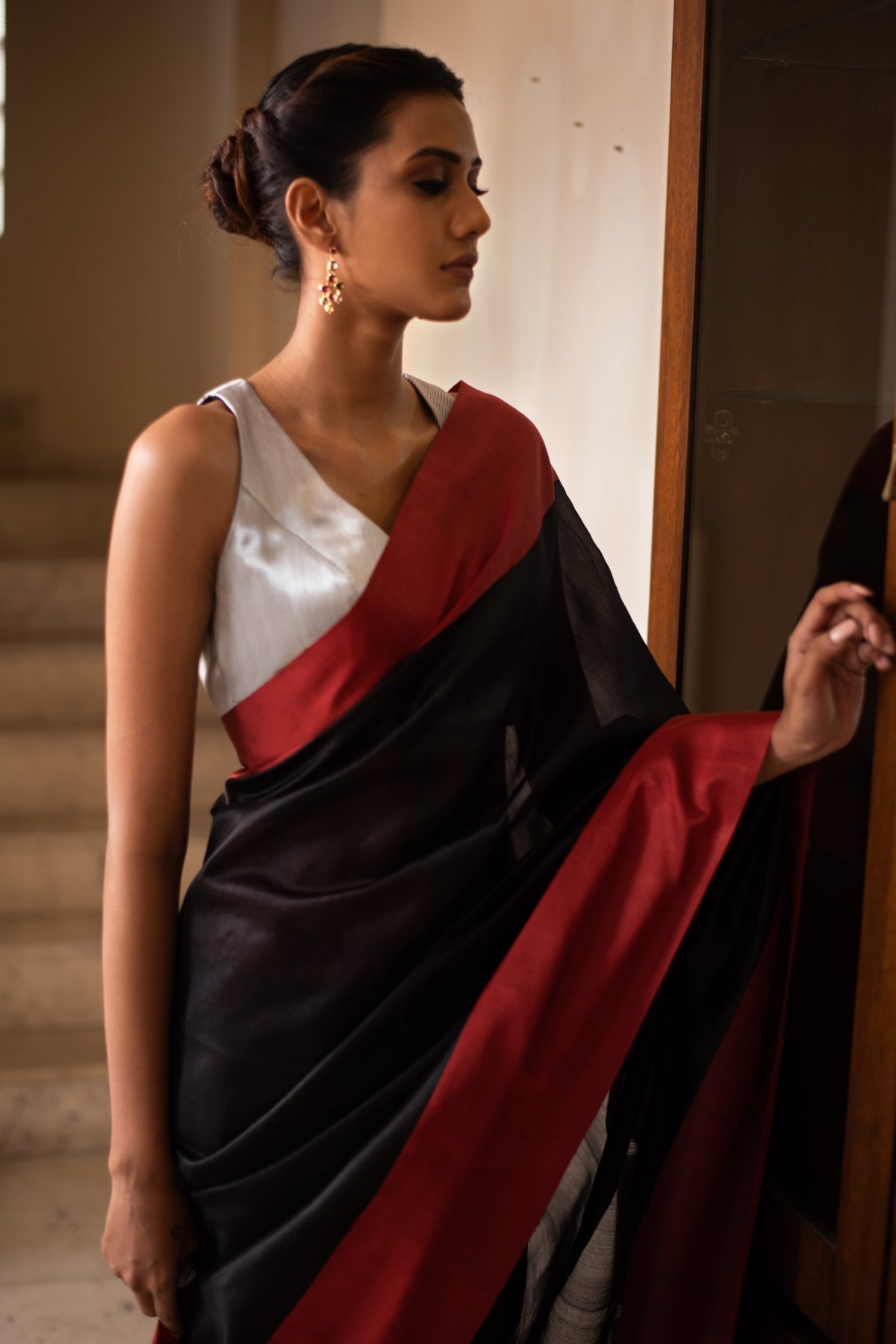 Kaiya (Black)- Black Silk Chanderi Saree