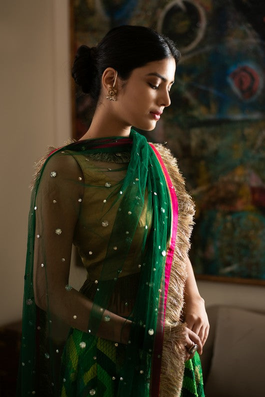 Heera Panna- Green Upcycled Patchwork Lehenga