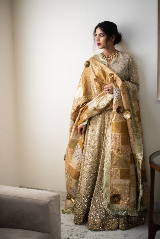 Rasa- Gold Silk Chanderi Lehenga