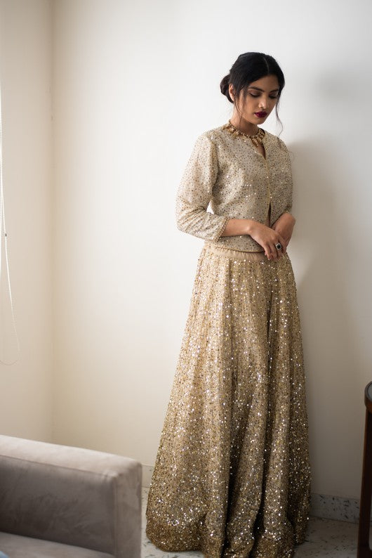 Rasa- Gold Silk Chanderi Lehenga