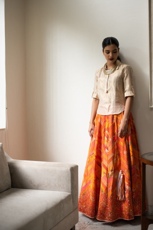 Roshan- Orange Upcycled Patchwork Lehenga