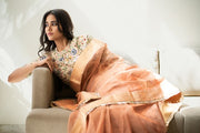 Aasmi- Copper Blush Silk Tissue Maheshwari Saree