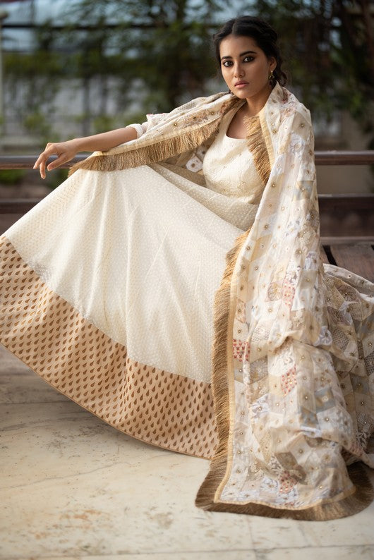 Mogra- Ivory Upcycled Patchwork Dupatta