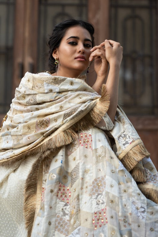 Mogra- Ivory Upcycled Patchwork Dupatta