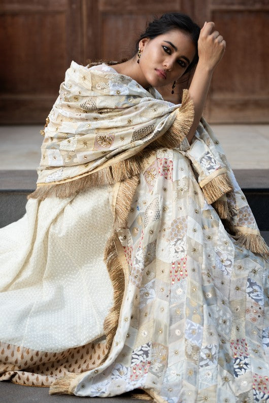 Mogra- Ivory Upcycled Patchwork Dupatta