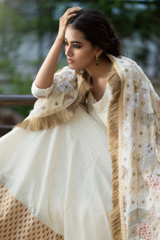 Mogra- Ivory Upcycled Patchwork Dupatta