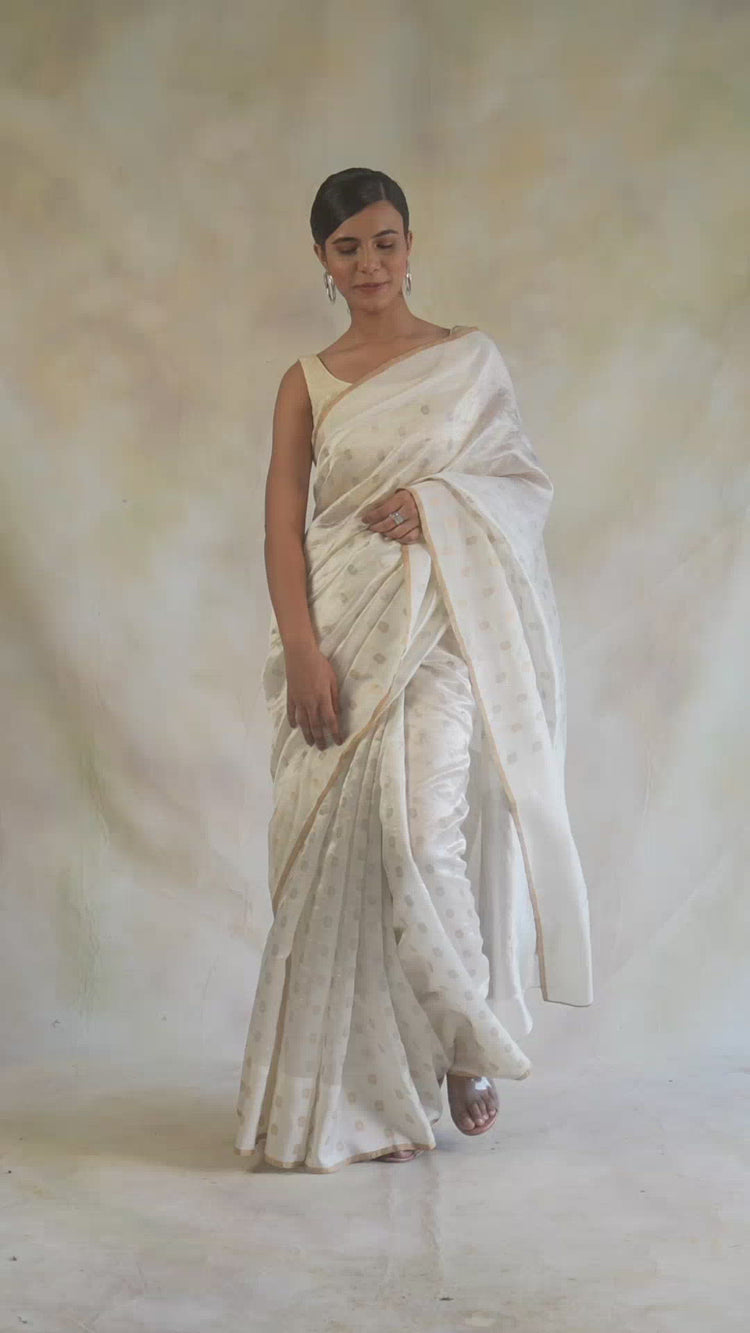 Akasa- Ivory Silk Chanderi Saree