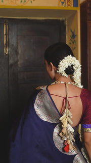 Bhagwati- Navyblue Silk Brocade Mashroo Banarasi Saree