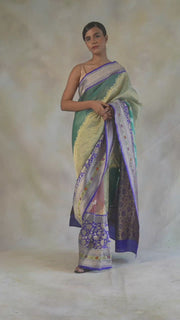Iksha- Green & Blue Silk Brocade Organza Banarasi Saree