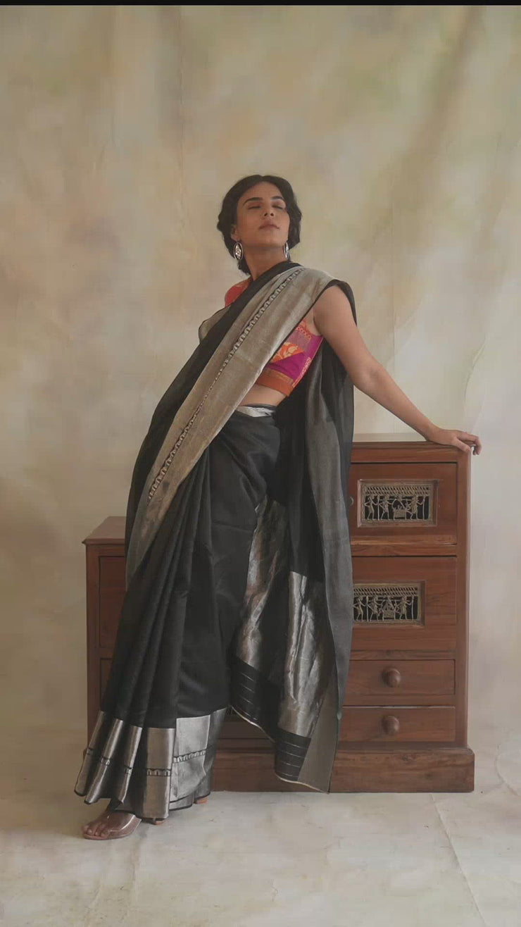 Advika- Black Silk Chanderi Saree