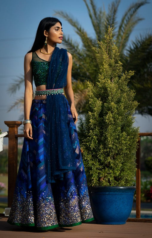 Neelambari- Blue Upcycled Patchwork Lehenga