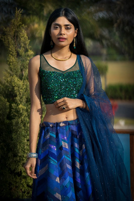 Neelambari- Blue Upcycled Patchwork Lehenga