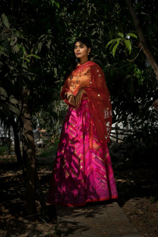 Gulabi- Pink Upcycled Patchwork Lehenga