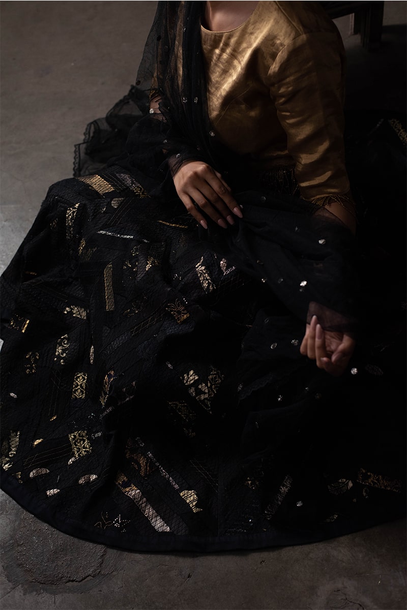 Mana- Black Upcycled Brocade Lehenga