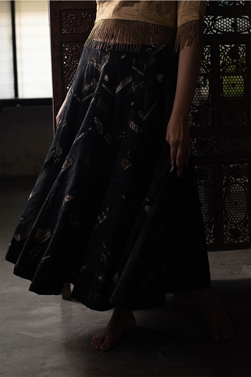 Mana- Black Upcycled Brocade Lehenga