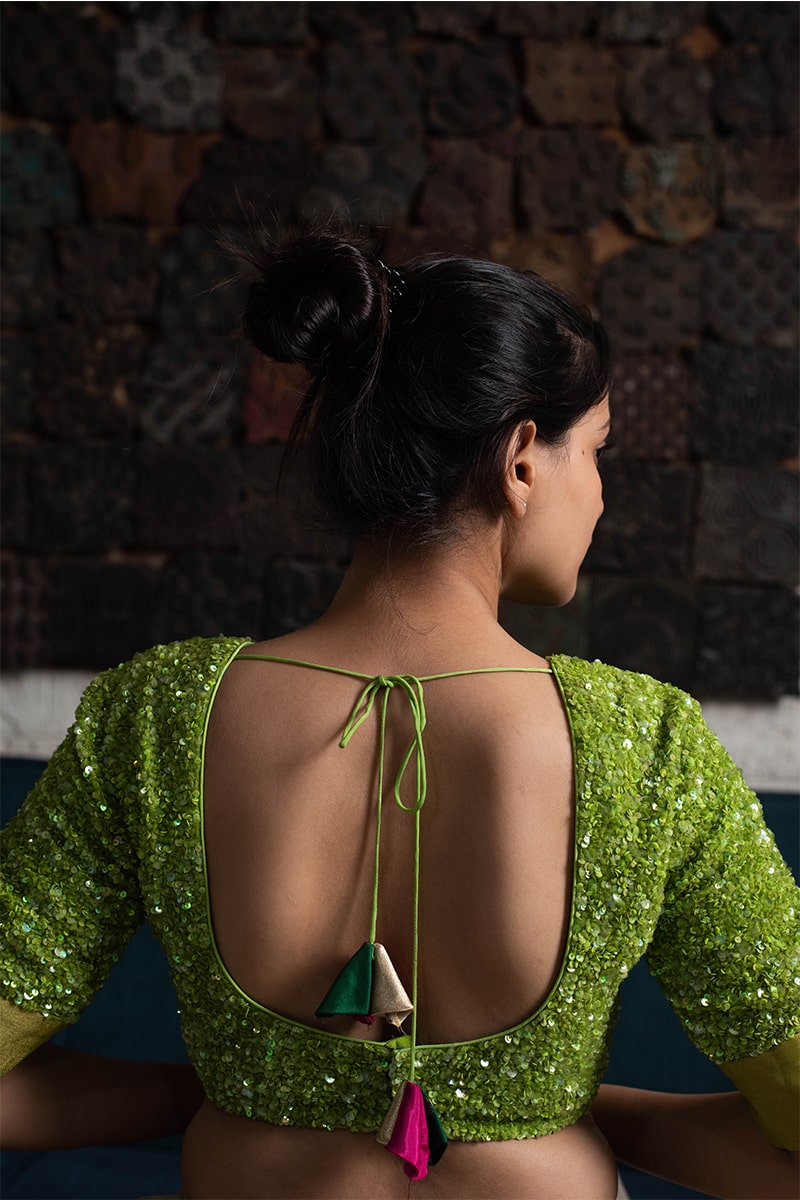 Hiras- Green Silk Crepe Blouse