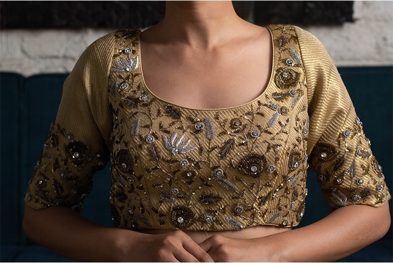 Kravann- Gold Hand-Embroidered Brocade Blouse