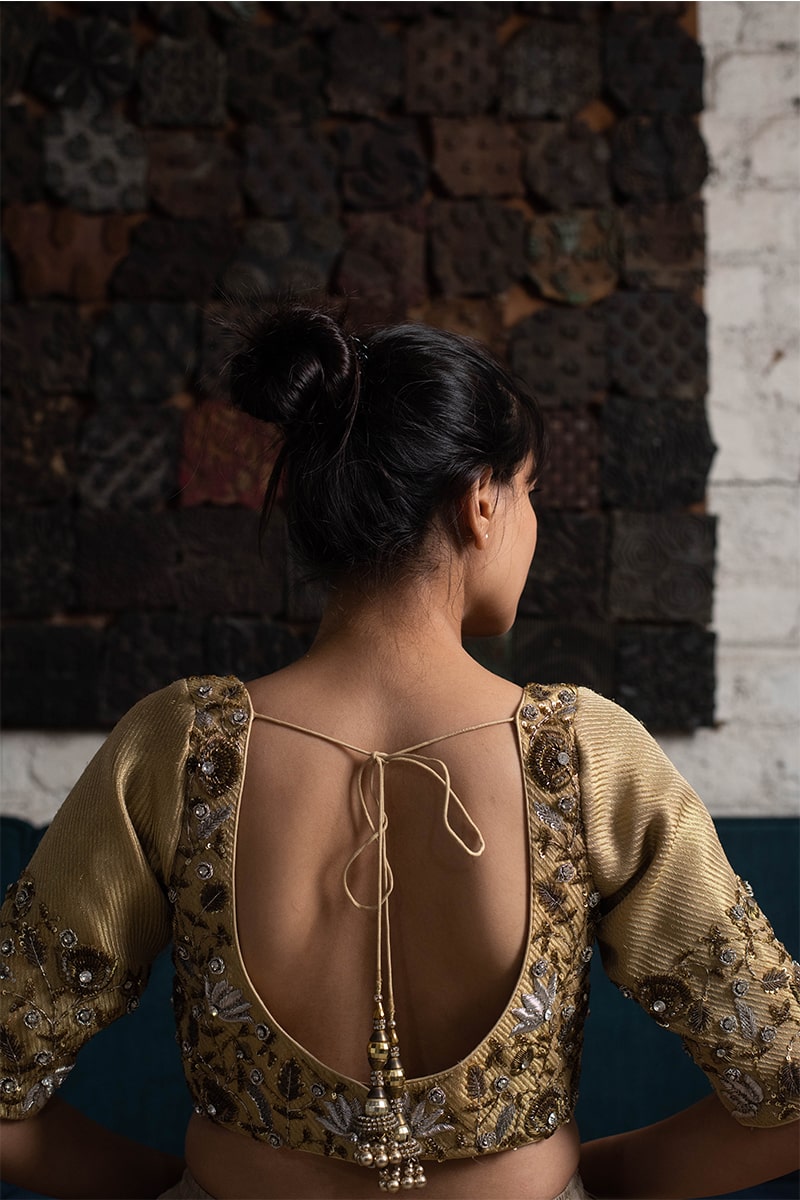 Kravann- Gold Hand-Embroidered Brocade Blouse