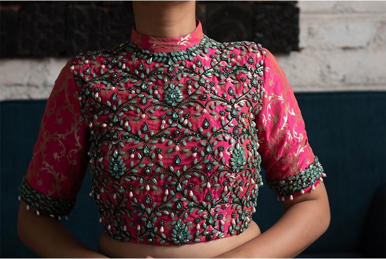 Veha- Pink Silk Brocade Blouse